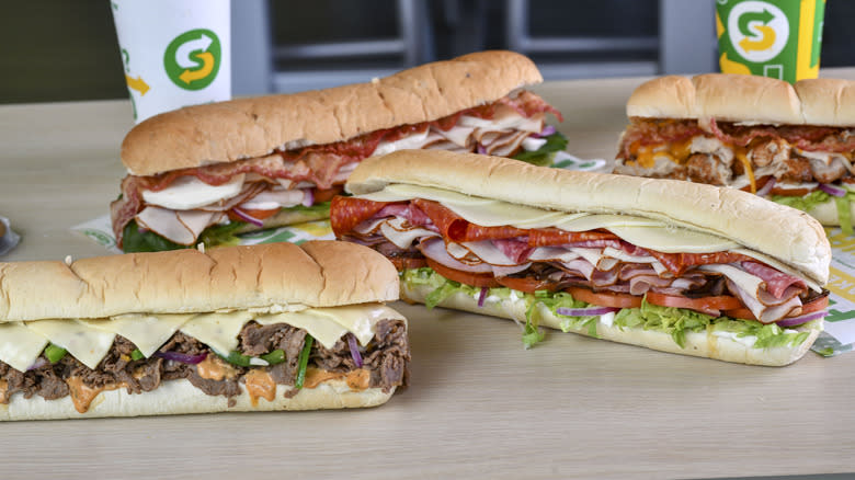 A variety of Subway sandwiches