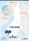 Map locating city of Turku, Finland, where several people were stabbed and a suspect arrested on Friday