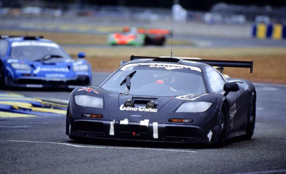 <p>The end result is a 600-plus-hp 6.1-liter marvel of a 7500-rpm V-12 that, even detuned to meet the rules, won Le Mans in its first attempt despite not being designed with motorsports in mind. (McLaren F1 GTR racing car pictured, on its way to winning at Le Mans in 1995)</p>