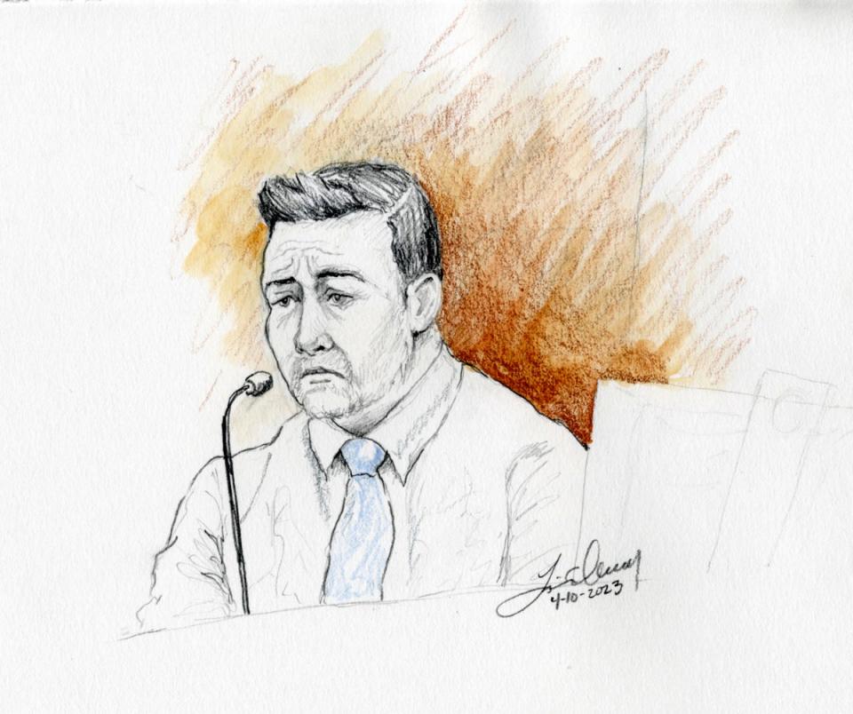 Brandon Boudreaux is seen in a court sketch (Copyright 2023 The Associated Press. All rights reserved.)