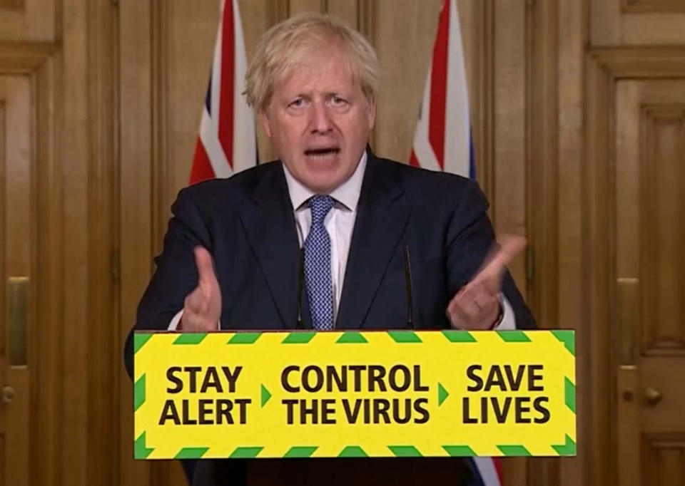 Prime Minister Boris Johnson speaking during a media briefing in Downing Street, London, on coronavirus (COVID-19). (Photo by PA Video/PA Images via Getty Images)