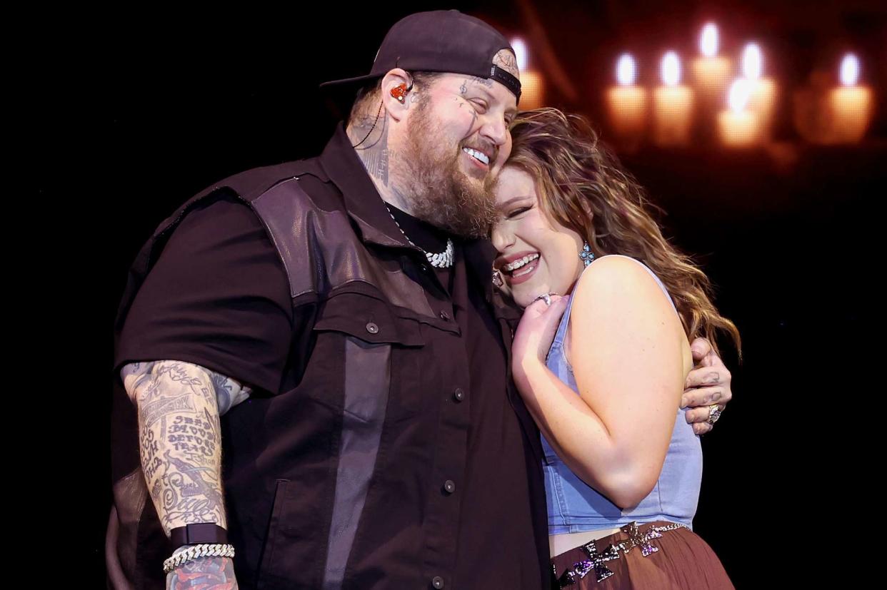 <p>Amy Sussman/Getty </p> Jelly Roll appears at Stagecoach with daughter Bailee Ann on April 26, 2024