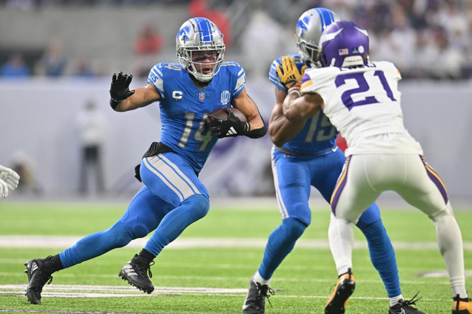 Lions wide receiver Amon-Ra St. Brown burned the Vikings for 12 catches, 102 yards and a touchdown last week. He's ranked fourth among wide receivers in PPR fantasy points this season.