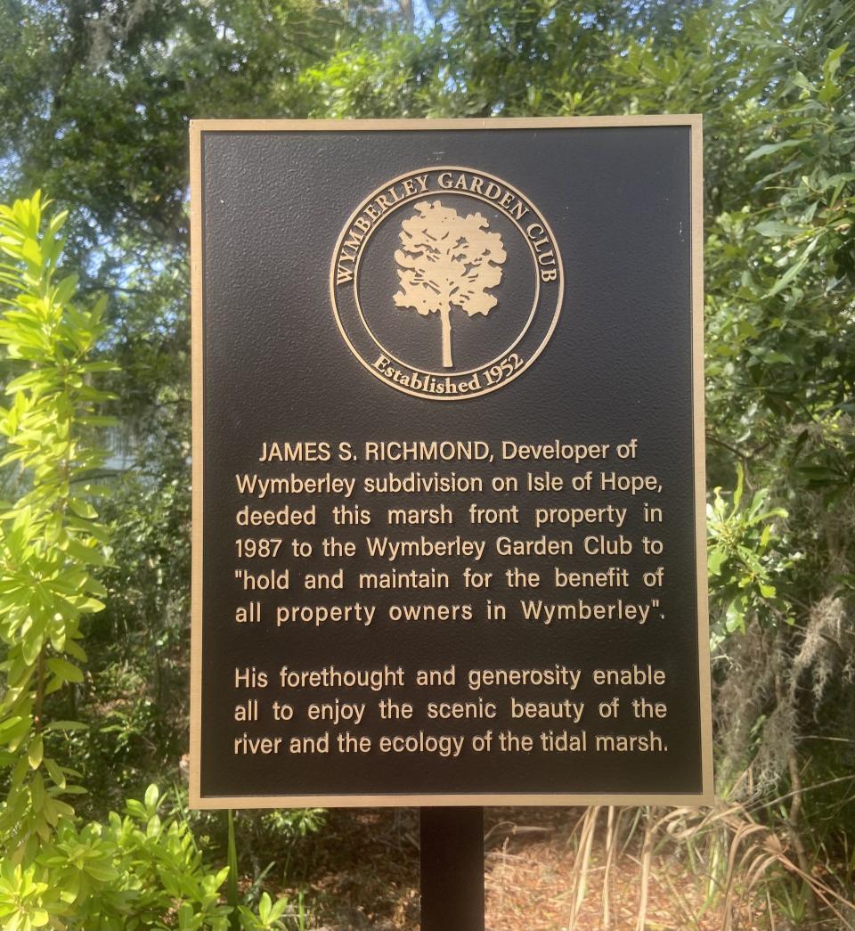The new marker that honors James S. Richmond, the developer of the Wymberley subdivision on Isle of Hope.