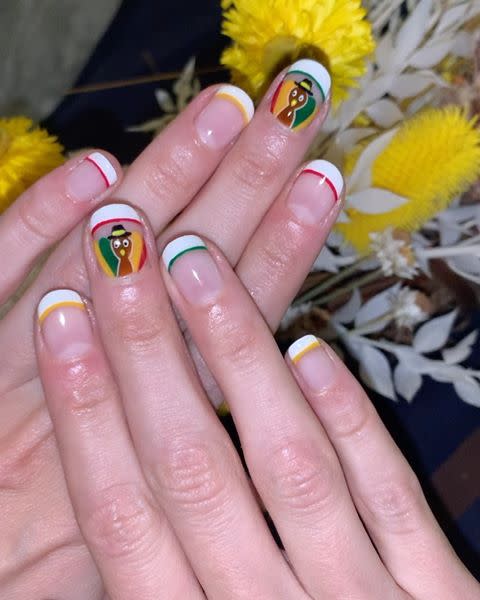 <p>Look, sometimes you just want to paint a turkey on your nails. We get it. Elevate the design with an outlined French tip in classic white and coordinated feather hues. </p><p><a href="https://www.instagram.com/p/B5T59Y0APMr/" rel="nofollow noopener" target="_blank" data-ylk="slk:See the original post on Instagram;elm:context_link;itc:0;sec:content-canvas" class="link ">See the original post on Instagram</a></p>