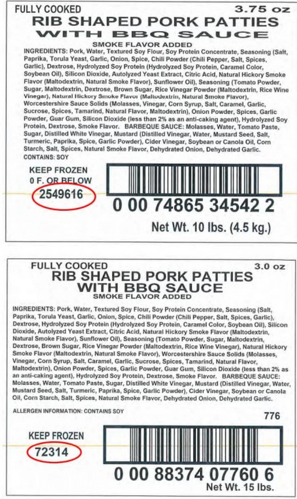 The recalled pork patties products, made by King’s Command Foods, a Washington-based company, contain egg, milk, and/or wheat, which are known allergens. These ingredients were not declared on the products’ labels.