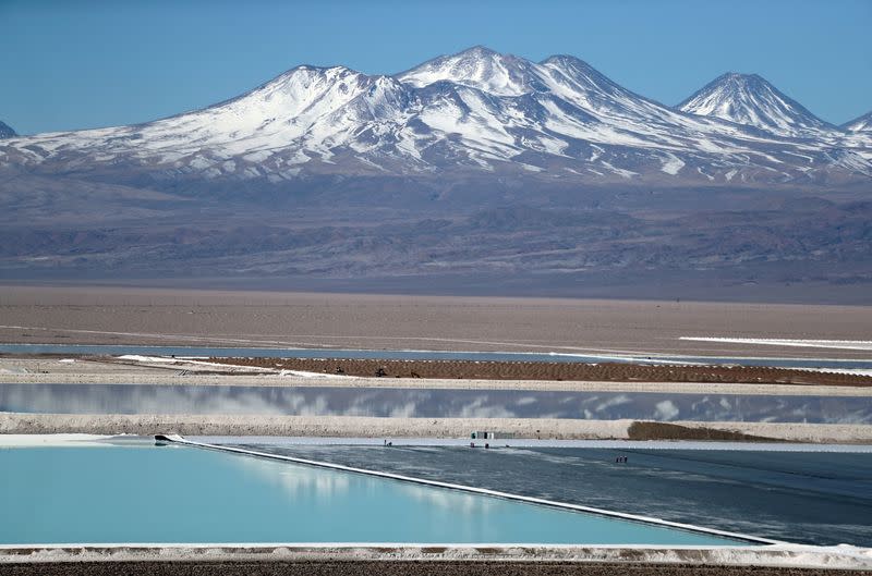 FILE PHOTO: A view of a brine pool of a lithium mine on the Atacama salt flat