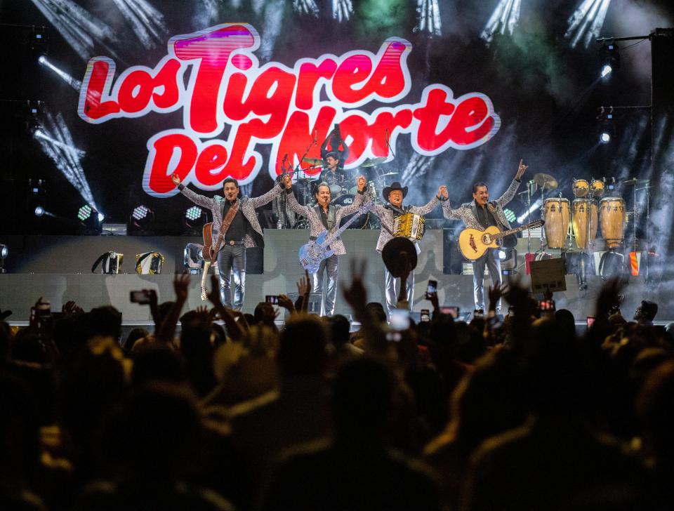 Los Tigres del Norte performs at the Don Haskins Center as part of the band's La Reunión Tour, El Paso, Texas, Friday, April 8, 2022.