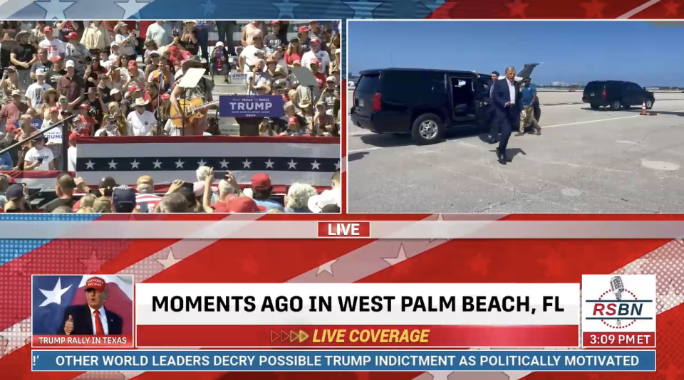 Trump leaves Florida ahead of Texas speech (Screenshot / RSBN)