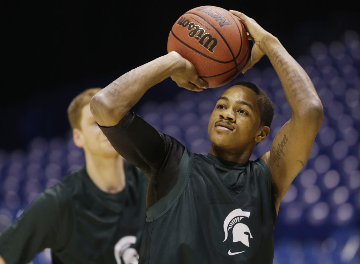 Michigan State guard Keith Appling is named as a suspect in a fatal shooting. (AP Photo/Michael Conroy)