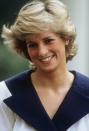 <p>Princess Diana at the Queen Mother's 87th birthday celebrations on August 4, 1987 wearing an oversized navy notch collar.</p>