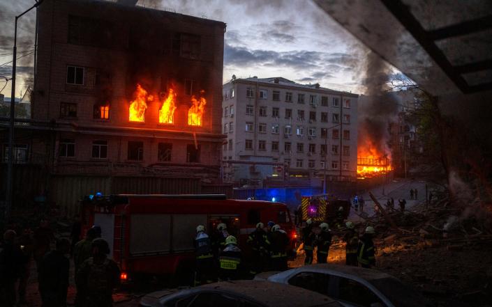 Emergency services are working in the area following an explosion in Kyiv, Ukraine - &#xa0;Emilio Morenatti/&#xa0;AP