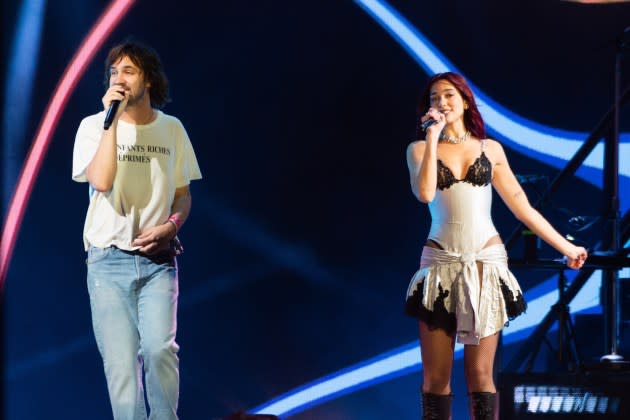 Dua Lipa and Tame Impala's Kevin Parker perform during day three of Glastonbury Festival 2024 at Worthy Farm, Pilton on June 28, 2024 in Glastonbury, England - Credit: Joseph Okpako/WireImage