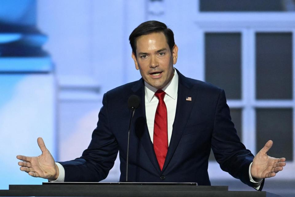 PHOTO: Sen. Marco Rubio speaks during the second day of the 2024 Republican National Convention, in Milwaukee, July 16, 2024.  (Andrew Caballero-Reynolds/AFP via Getty Images)