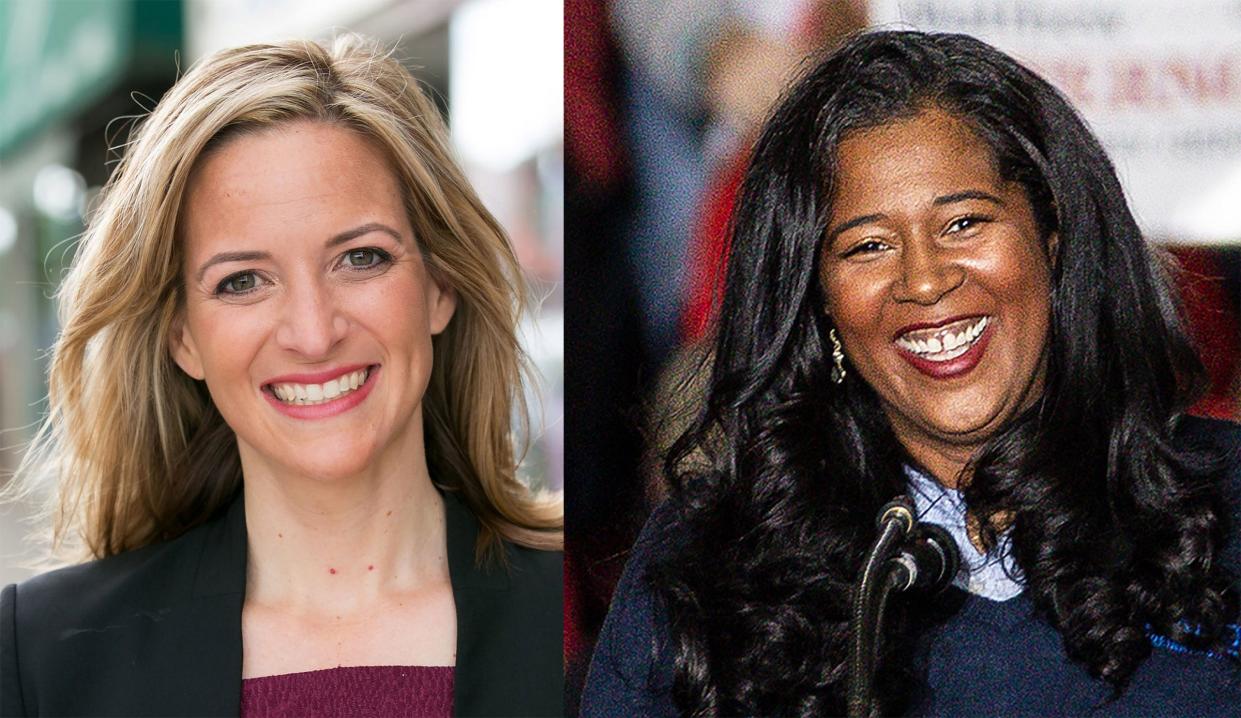 Secretary of State candidates Jocelyn Benson, a Democrat, left, takes on Republican Kristina Karamo.