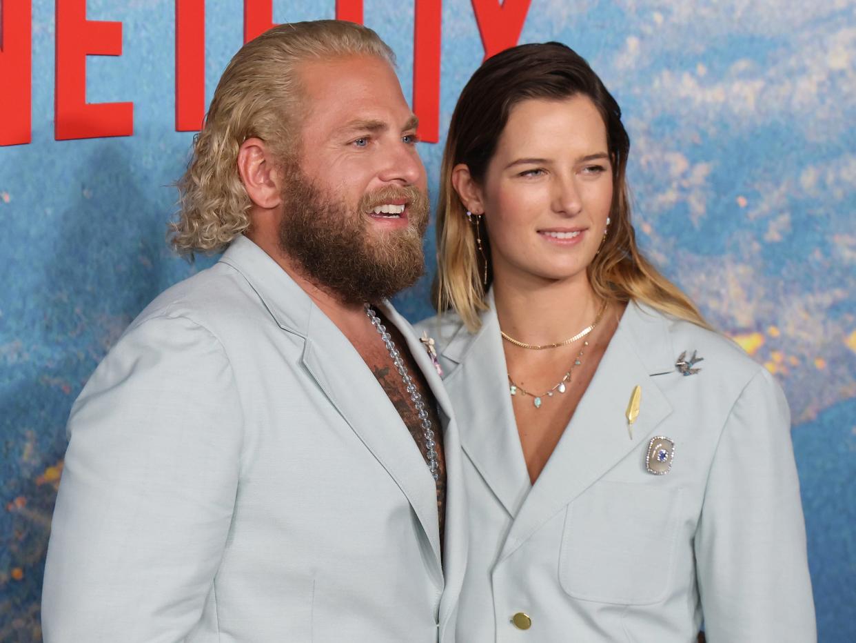 Jonah Hill and Sarah Brady attend the world premier of Netflix's "Don't Look Up" on December 5, 2021 in New York City.