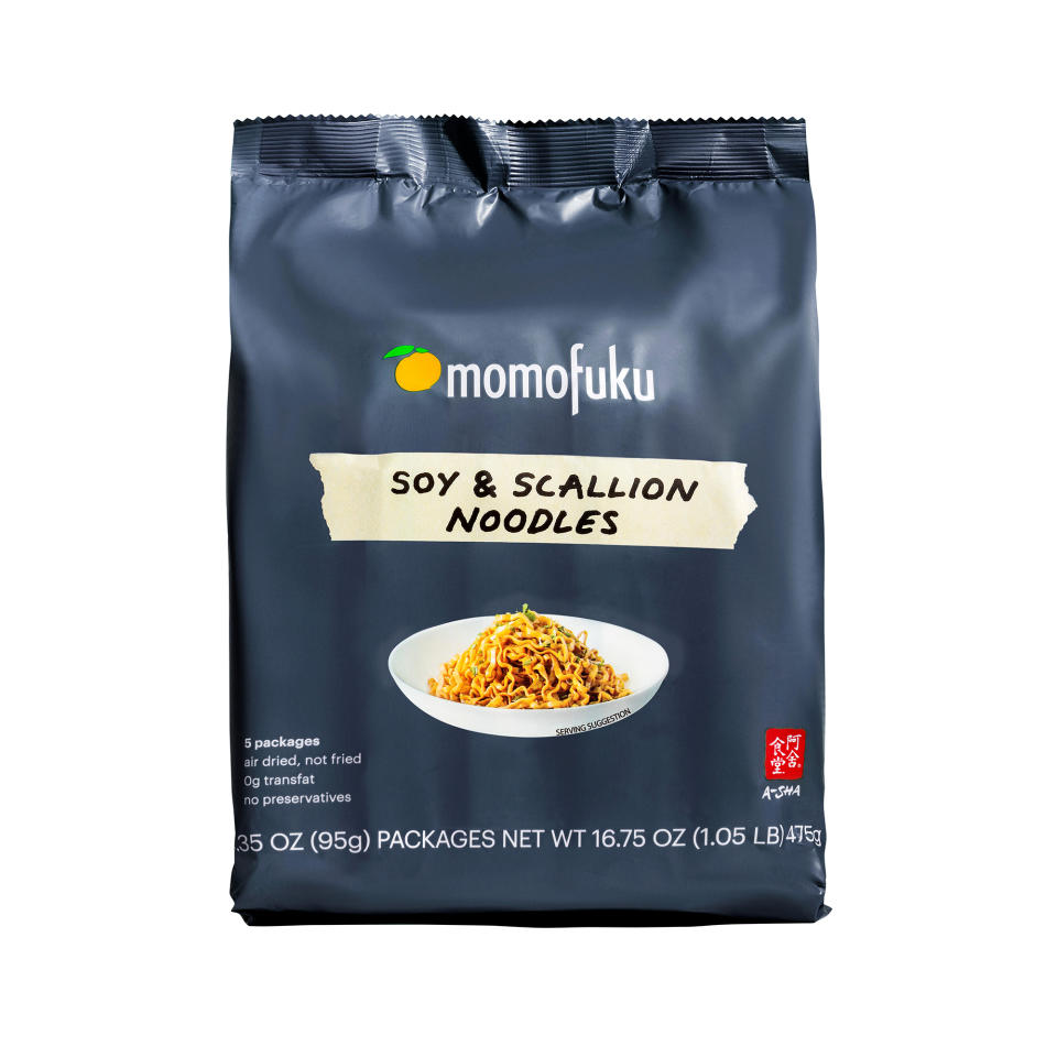 <p>Fast food never tasted this good. Simply boil the air-dried noodles—which are not fried like other instant ramen—and toss with the enclosed sauce for a fast, restaurant-like meal. Choose from three flavors: Soy & Scallion, Spicy Soy and Tingly Chili. <i>$30 for 3 packs (each pack serves 5); <a href="https://shop.momofuku.com/collections/noodles" rel="nofollow noopener" target="_blank" data-ylk="slk:momofuku.com;elm:context_link;itc:0;sec:content-canvas" class="link ">momofuku.com</a></i></p>