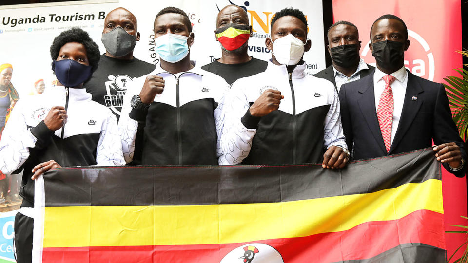 Members of Uganda's boxing team, pictured here ahead of their departure to Tokyo.