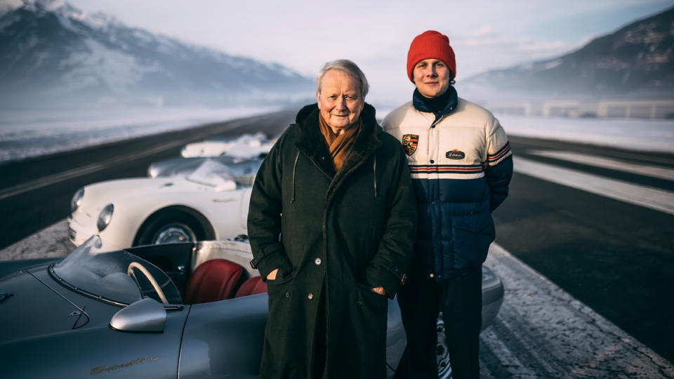 Ferdi Porsche with his father, Dr. Wolfgang Porsche, at the GP Ice Race in Zell am See, Austria, in 2021.