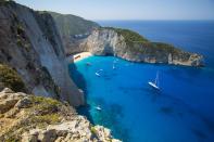 <p>Shipwreck Beach, located on Zakynthos Island, Greece // August 5, 2016</p><p><strong>RELATED: </strong><a href="https://www.redbookmag.com/life/news/g4577/fall-getaway-travel-deals/" rel="nofollow noopener" target="_blank" data-ylk="slk:The 10 Best Places to Travel in America This Fall Under $300;elm:context_link;itc:0;sec:content-canvas" class="link "><strong>The 10 Best Places to Travel in America This Fall Under $300</strong></a></p>