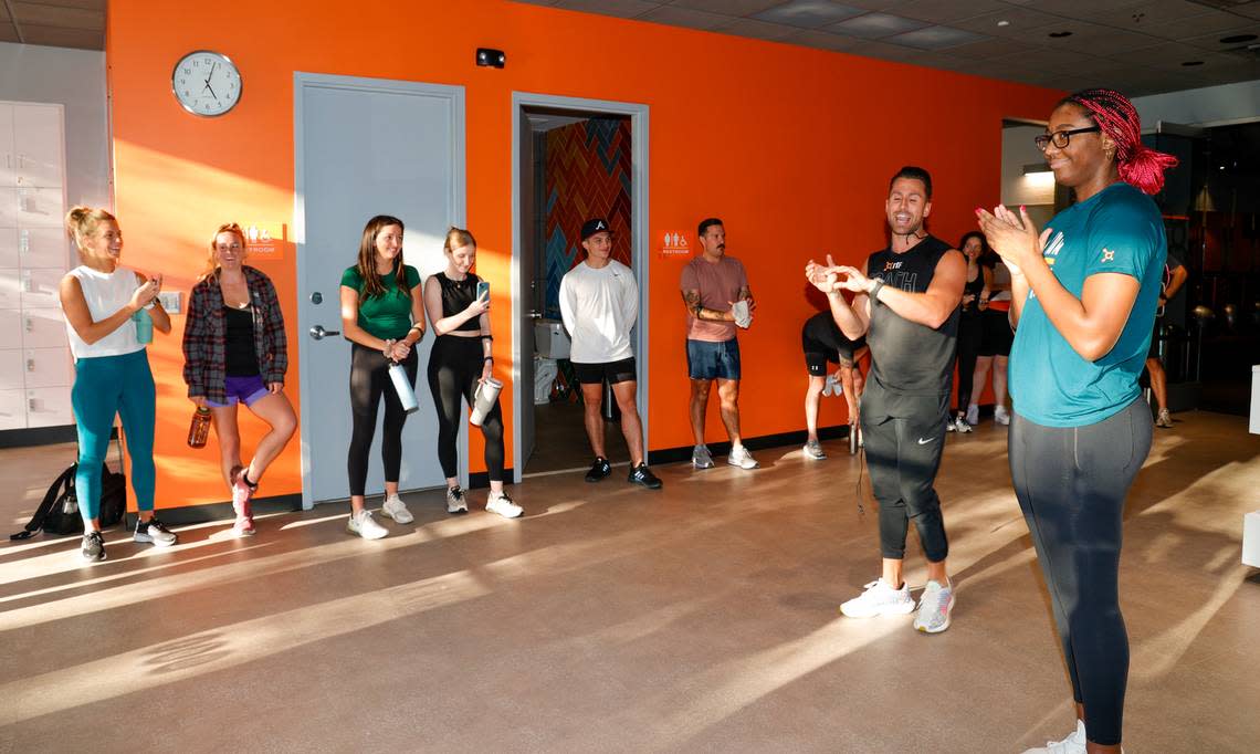 Gamecocks women’s basketball star Aliyah Boston is welcomed at Orangetheory Fitness in Columbia. Boston was offered a NIL deal with the company as part of being awarded Most Outstanding Player (MOP) of the Division 1 NCAA women’s basketball National Championship game in 2022. Tracy Glantz/tglantz@thestate.com