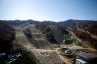 FILE PHOTO: Phoenix Snow Park, the venue for Parallel Giant Slalom, Slopestyle, Moguls and Aerials, is seen in Pyeongchang, South Korea, October 30, 2017. REUTERS/Kim Hong-Ji/File Photo