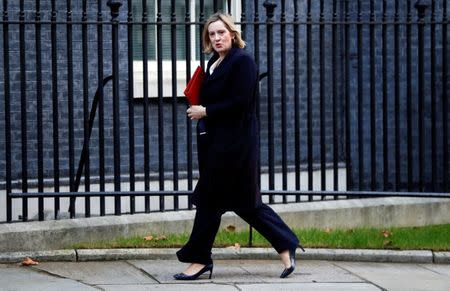 FILE PHOTO: Britain's Secretary of State for Work and Pensions Amber Rudd is seen outside of Downing Street in London, Britain, February 19, 2019. REUTERS/Peter Nicholls