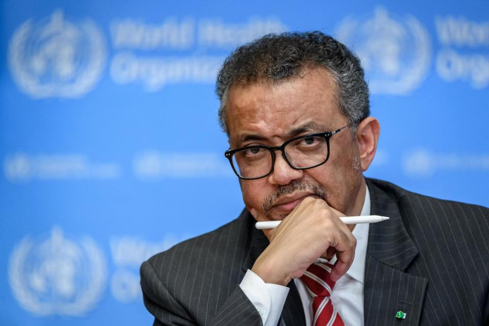 World Health Organisation (WHO) Director-General Tedros Adhanom Ghebreyesus attends a daily press briefing on Covid-19 (AFP via Getty Images)