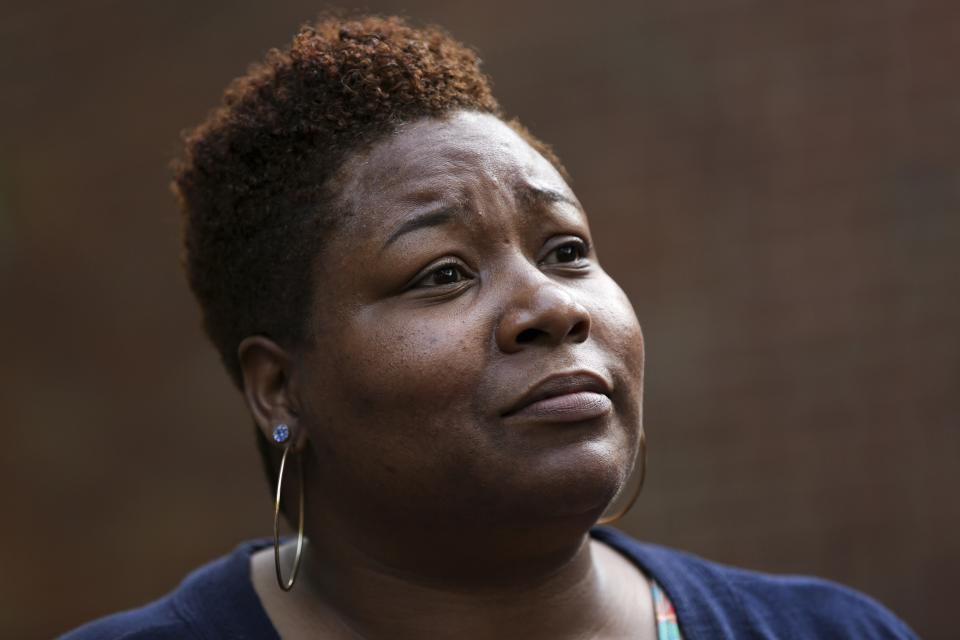 In this Tuesday, July 23, 2019 photo, Chicago Alderman, Jeanette Taylor speaks during a news conference and rally in Chicago. (AP Photo/Amr Alfiky)