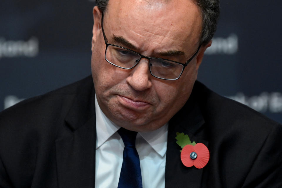 Governor of the Bank of England Andrew Bailey attends the Monetary Policy Report News Conference at The Bank of England, in London, Britain November 3, 2022. REUTERS/Toby Melville/Pool