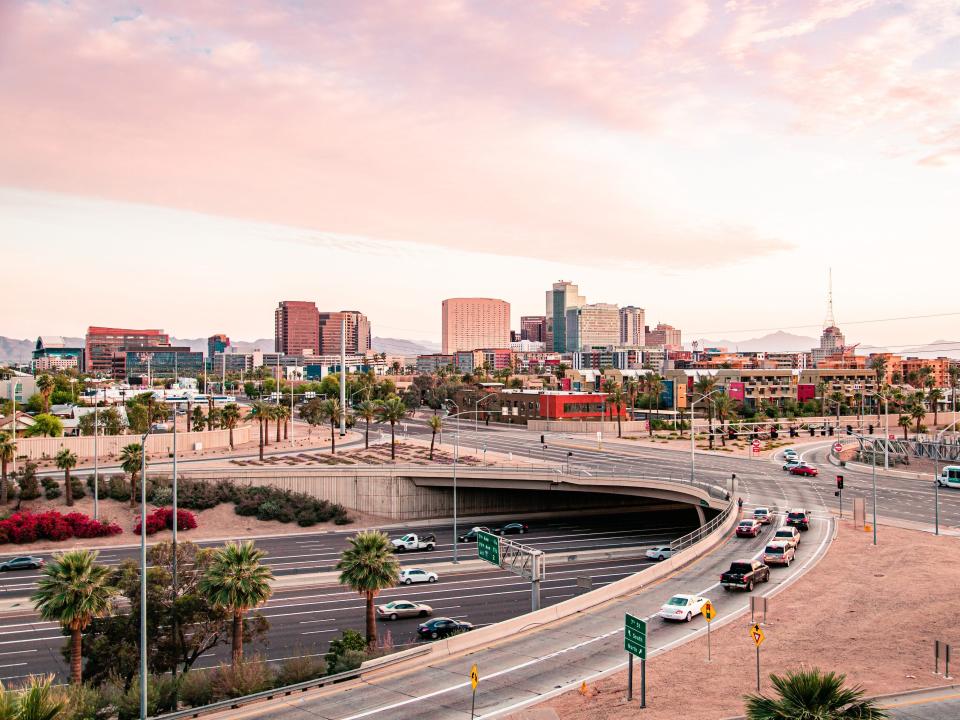 aerial shot of phoenix and a highway