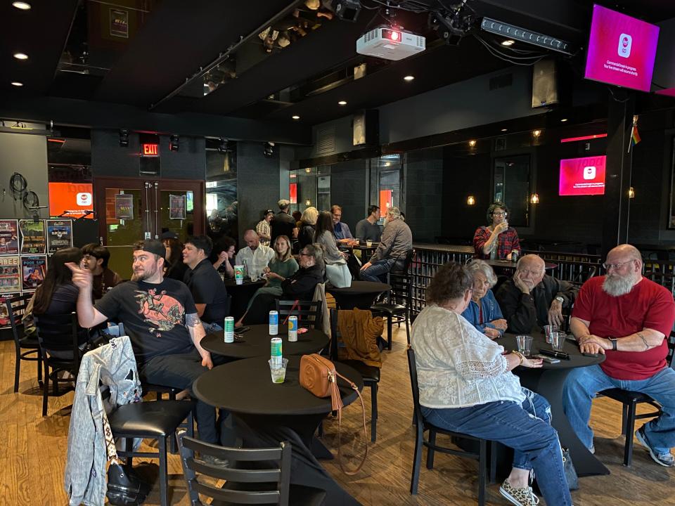 A crowd gathers ahead of an April 9 viewing of a "Chopped" episode featuring chef Zach Hutton during a watch party at Ponyboy in Oklahoma City.