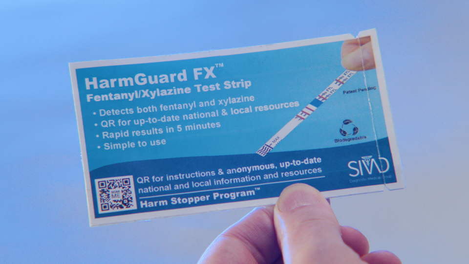 The new fentanyl and xylazine test strip, known as HarmGuard FX, was developed by SIVAD Diagnostic Medical Group, LLC, headquartered in Bear, Delaware.