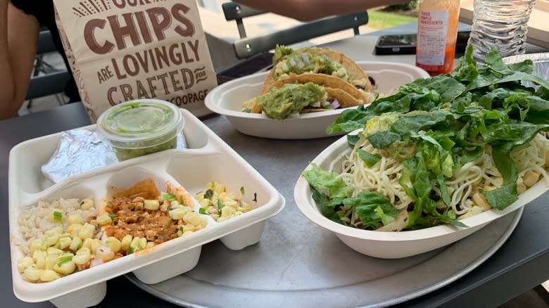 Tacos, quesadilla, and veggie bowl from Chipotle