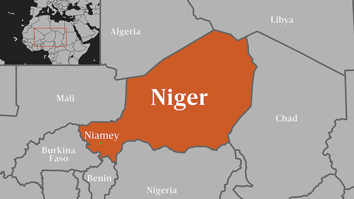 A map of West Africa, showing Niger in the center.