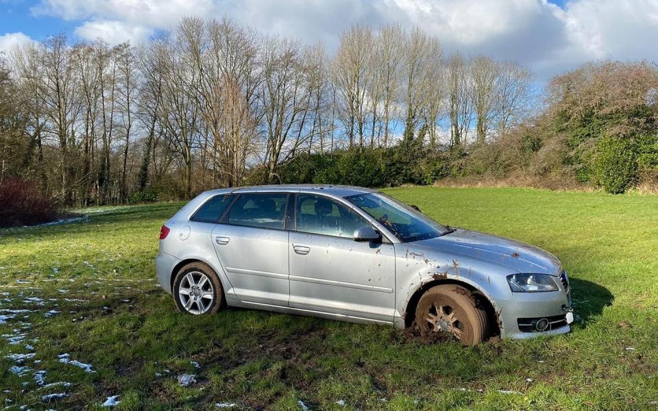 The driver became bogged down in the mud before being caught by the police - PA