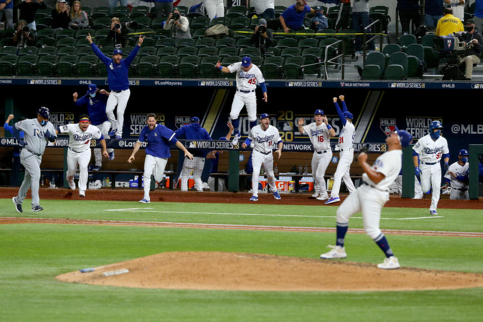 The Dodgers are the odds on favorite to win the World Series again in 2021. (Photo by Tom Pennington/Getty Images)