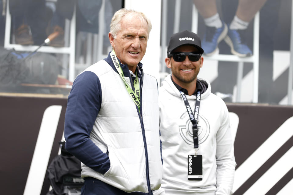 Greg Norman, pictured here on the opening day of the LIV Golf Invitational Series at the Centurion Club.