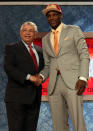 NEWARK, NJ - JUNE 28: Dion Waiters of Syracuse greets NBA Commissioner David Stern (L) after he was selected number four overall by the the Cleveland Cavaliers during the first round of the 2012 NBA Draft at Prudential Center on June 28, 2012 in Newark, New Jersey. NOTE TO USER: User expressly acknowledges and agrees that, by downloading and/or using this Photograph, user is consenting to the terms and conditions of the Getty Images License Agreement. (Photo by Elsa/Getty Images)