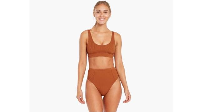 Vitamin A California Hi Cut Bikini Bottom - Pink Coral EcoRib