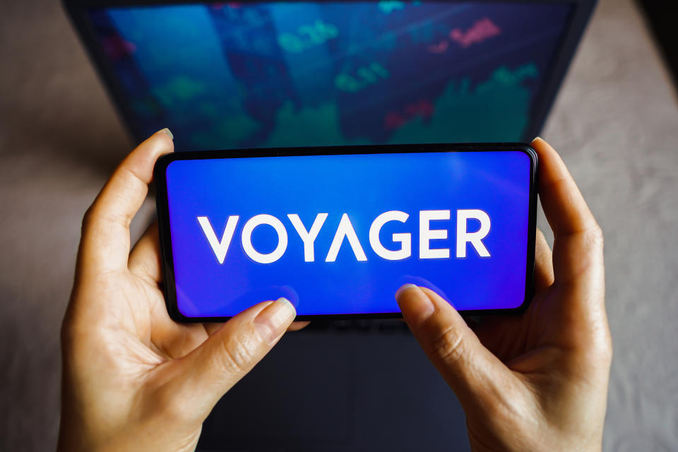 BRAZIL - 2022/07/04: In this photo illustration, the Voyager Digital logo seen displayed on a smartphone screen. (Photo Illustration by Rafael Henrique/SOPA Images/LightRocket via Getty Images)