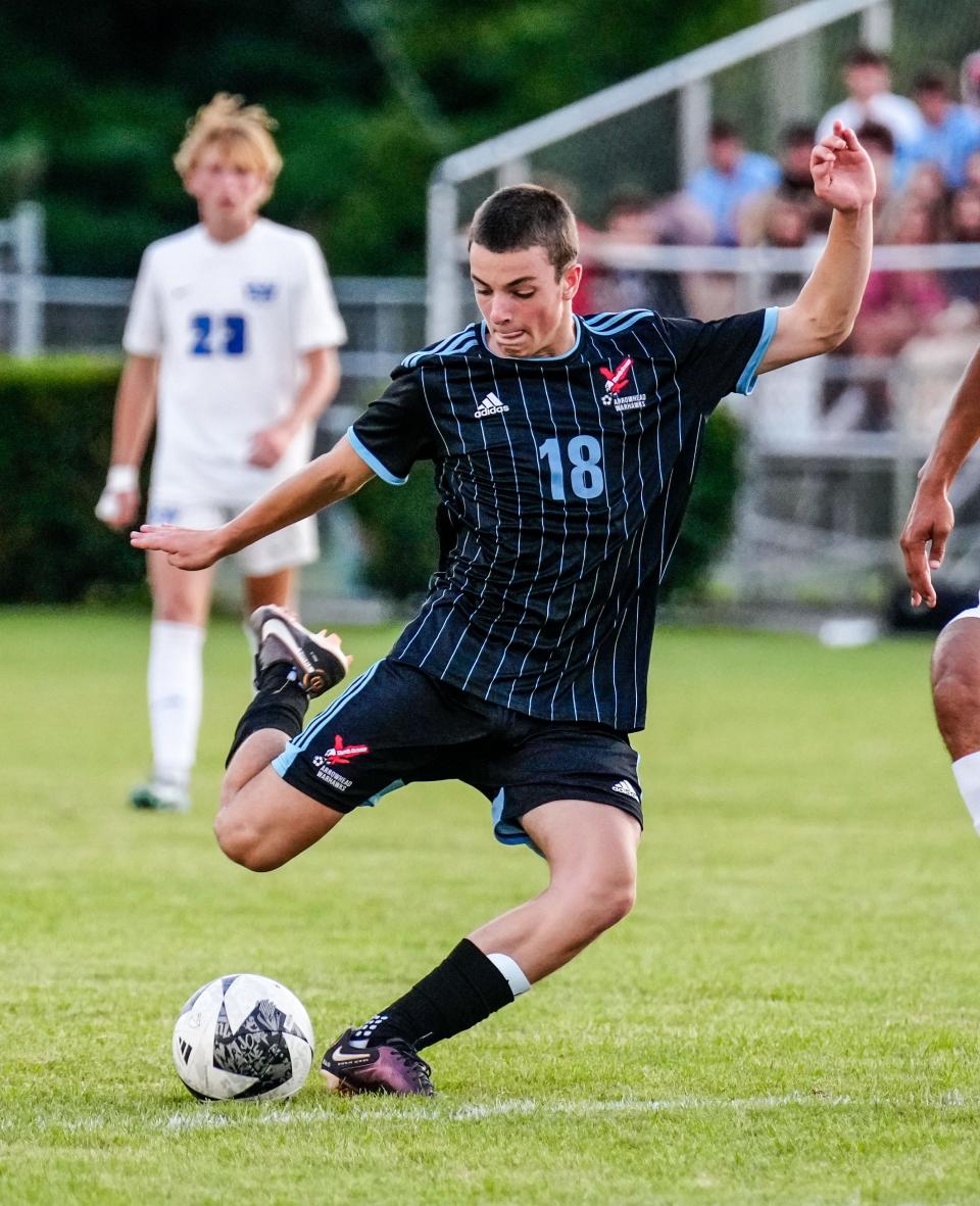 Arrowhead's Brady Kligora sends the ball downfield during a match at home against Whitefish Bay on Sept. 2. Arrowhead in No. 1 in our rankings this week, and Whitefish Bay is No. 6.