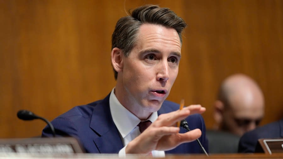 <em>Sen. Josh Hawley (R-Mo.) ranking member of the Senate Judiciary Subcommittee on Privacy, Technology and the Law, speaks during a hearing on artificial intelligence, May 16, 2023, on Capitol Hill in Washington.</em> (AP Photo/Patrick Semansky, File)