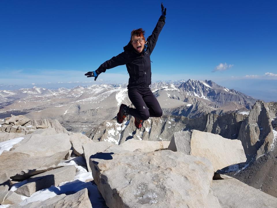Hiker Sanna Wandtke atop California's Mount Whitney