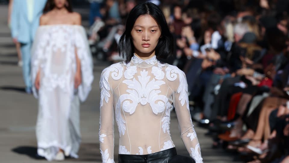 A model walks the runway for Stella McCartney at Paris Fashion Week. - Peter White/Getty Images