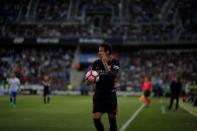 Football Soccer - Malaga v Barcelona- Spanish La Liga Santander - La Rosaleda Stadium, Malaga, Spain - 8/4/17 - Barcelona's Neymar reacts during the match. REUTERS/Jon Nazca