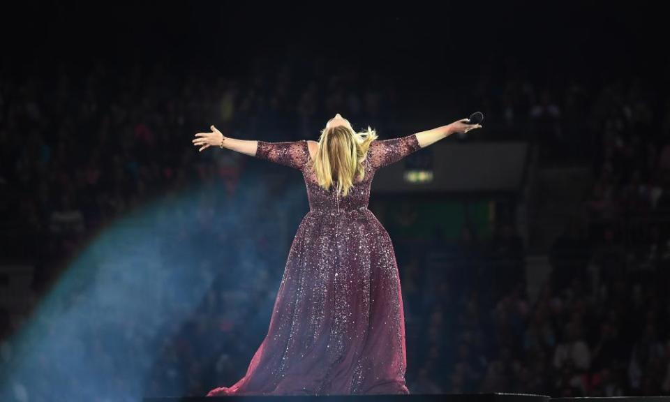 Adele performs at Wembley