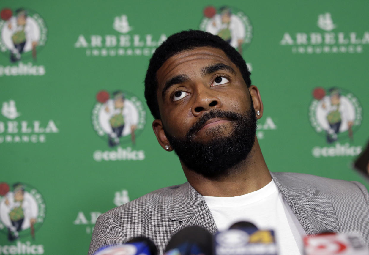 Kyrie Irving told reporters that it doesn’t make any sense to sign a long-term deal with the Celtics this summer, and he’s right. (AP)