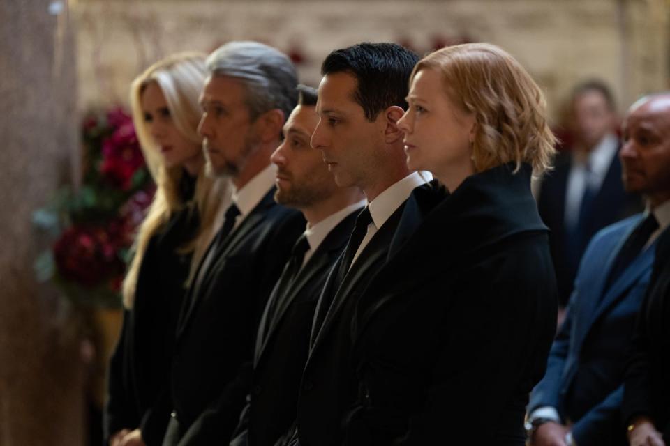 Shiv, her siblings and Willa at Logan’s funeral (©2023 HBO. All Rights Reserved)