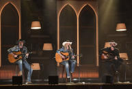 Miranda Lambert, center, performs "In His Arms" at the 56th annual Academy of Country Music Awards on Sunday, April 18, 2021, at the Ryman Auditorium in Nashville, Tenn. (Photo by Amy Harris/Invision/AP)